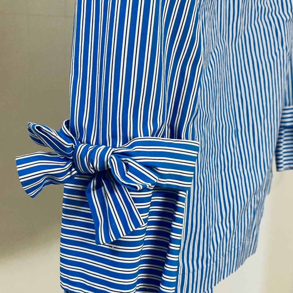 Talbots Blue Striped V-Neck Pullover Tunic. Size L Cotton,Collar & Bow cuffs New - Picture 6 of 16